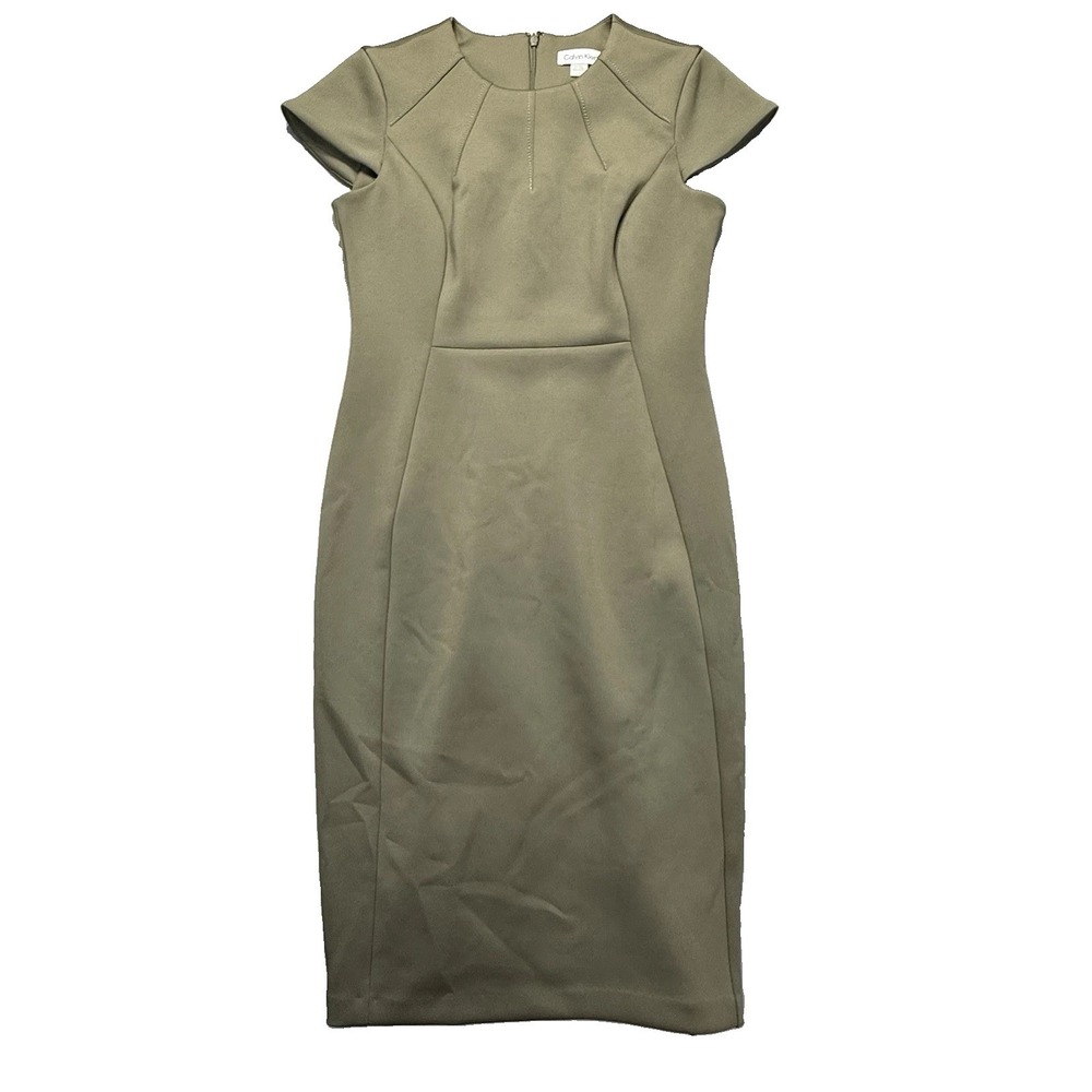 Womens Calvin Klein Khaki Scuba Sheath Dress CD8W1G2K Size 4